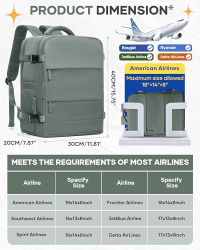 Image of Travel Backpack for Women Airline Approved Carry on Backpack for Airplanes Mochila De Viaje Spirit Airlines Personal Item Bag 18x14x8 Personal Item Travel Bag Backpack for Traveling on Airplane