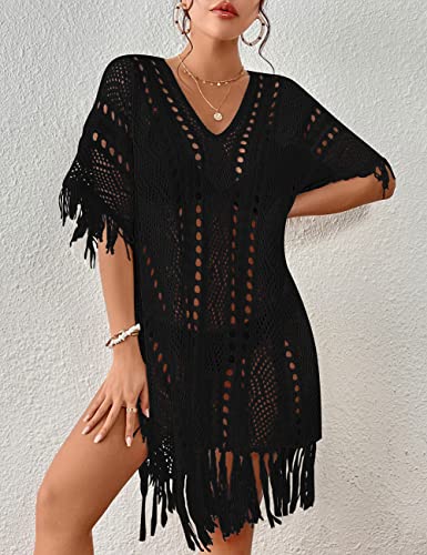 Bsubseach Crochet Coverups for Women Tassel Hollow Out Slit Swimsuit Coverup Bathing Suit Cover Up Beach Dress2