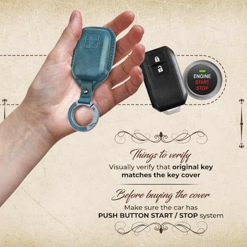 Image of keyzone dual leather key cover for Swift, DZire, Baleno, Ertiga, Grand Vitara, Brezza, Fronx, Jimny XL6, Ignis, Glanza, Urban Cruiser Hyryder, Rumion 2 button smart key