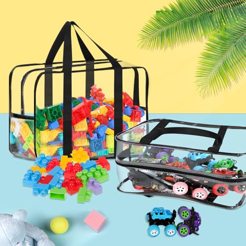 Image of 6 Packs XXL Toy Storage Bags 16.5x11.8x6.8In with Labels, Large Capacity Reusable Clear PVC Board Game Storage, Travel Waterproof Organizer Bags with Zipper