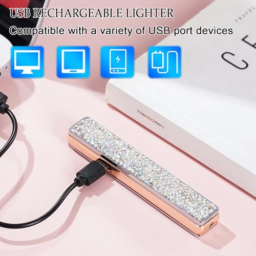 Encendedor eléctrico recargable rosa con diseño de pedrería miniatura 3