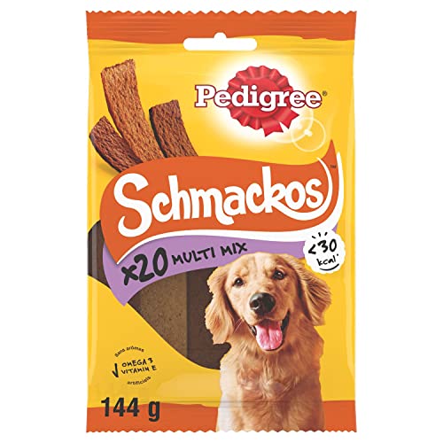 Pedigree Schmackos Multi Mix Streifen Hundesnacks Rind, Lamm & Geflügel Geschmack 9 x 20 Stück