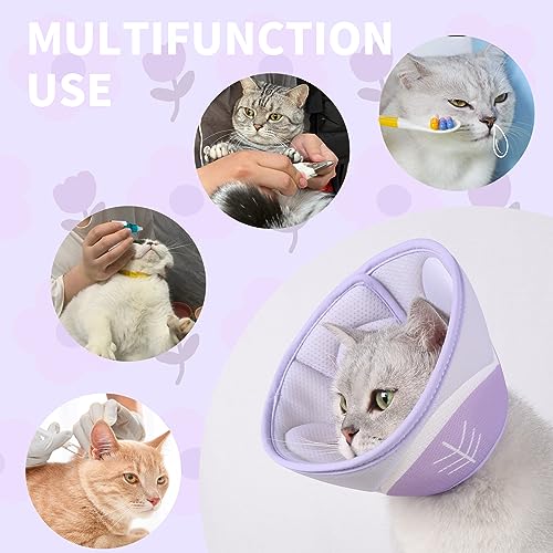 Image of Cat Recovery Collar Cone,Adjustable Cat Cone Collar Soft,Cone for Cat After Surgery,Kitten Cone,Purple,M