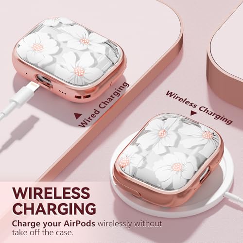 Image of Inesore for AirPods Pro 2nd /1st Case (2023-2019)-White Lily | with Safty Lock,Two-Piece Design,with Gold Keychain & Clean Pen,Support Wireless Charging,Cute Luxury Case for Women Girly