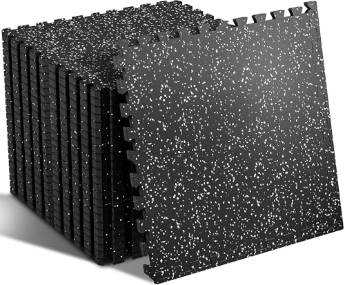 SUPERJARE 0.56'' Thick 24 Pcs 96 Sq Ft Rubber Top Exercise Equipment Mats, High Density EVA Foam...