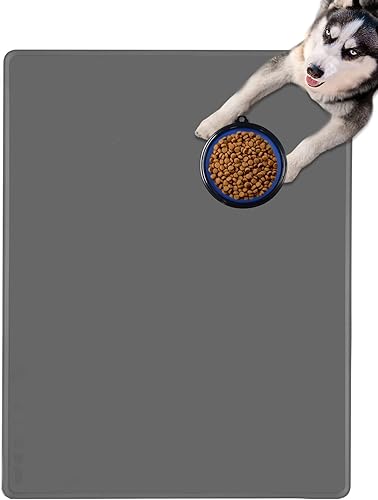 Tapete de comida para perros para comida y agua, tapete de silicona impermeable para alimentación de mascotas para suelos con cuenco plegable para