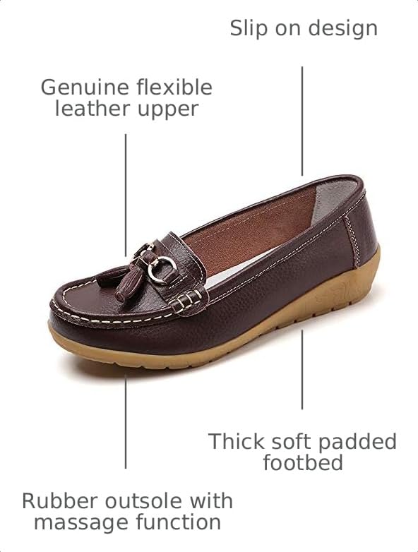 Image of Women Loafers Leather Rubber Sole Slip On Walking Flats Casual Moccasin Boat Shoes