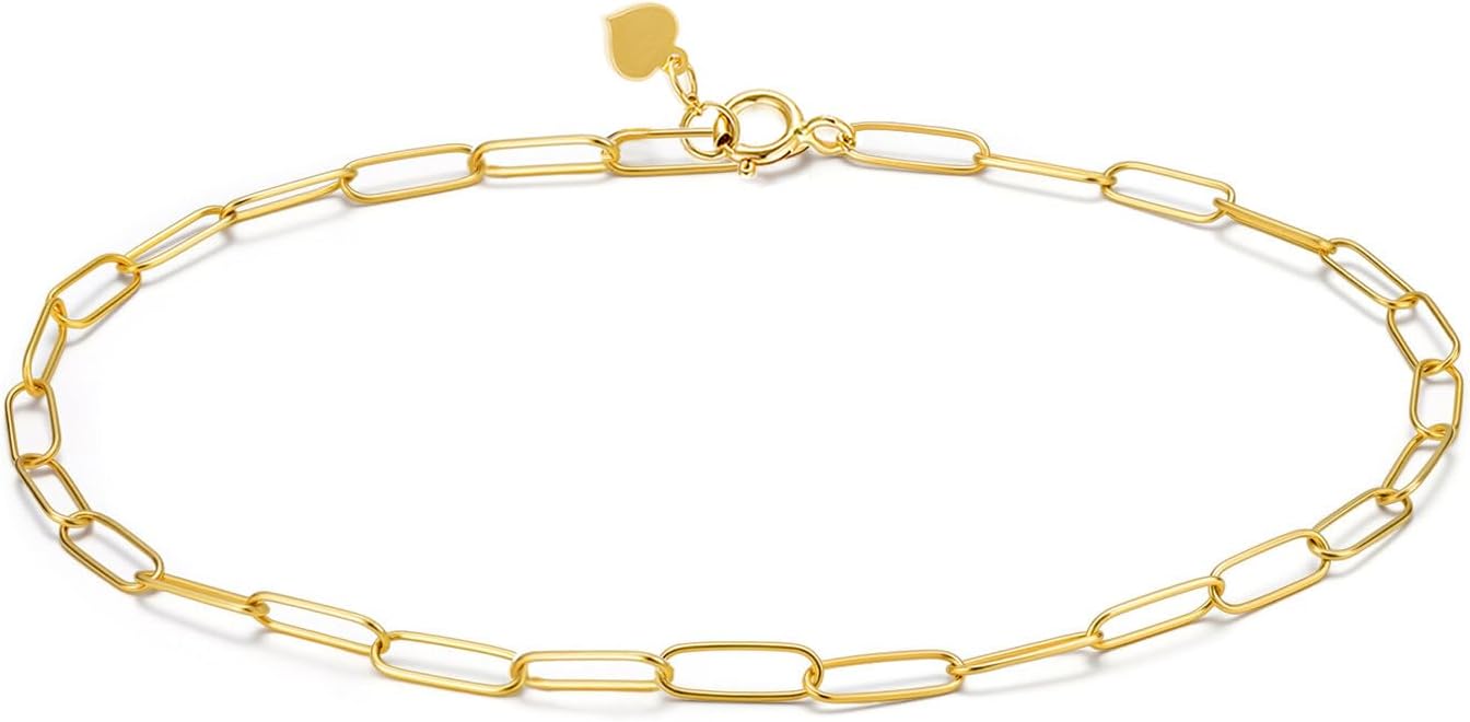 SISGEM Solid 18k Gold 3MM Paperclip Chain Bracelet for Women, Real 18 Karat Gold Jewelry Gifts for Her, 8 Inches Adjustable