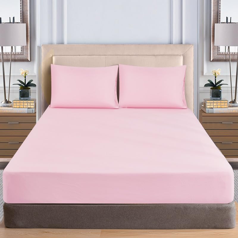 WEAVERS: Extra Deep Fitted Sheet - Super Soft Luxurious Microfiber, 40cm Deep Pockets, Elasticized design that ensures a snug fit. (Colour Baby Pink Size Single)