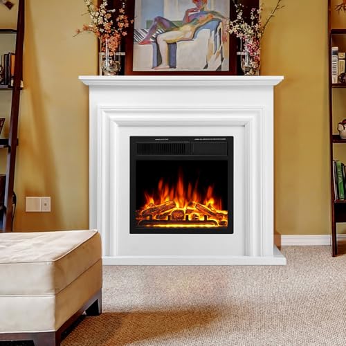 36” Electric Fireplace Mantel Freestanding Electric Fireplace, Remote Control, Adjustable Led Flame, 750W/1500w PEARLWHITE