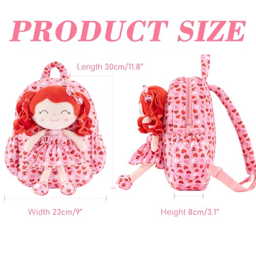 Image of Gloveleya Toddler Backpacks Baby Girl Gifts Curly Hair Plush Figures Dress Backpack - Red Head Loving Heart 11''