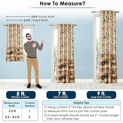 Image of Story@Home Blackout Digital Print Window Curtains 5 Feet Long Set of 1 | 80% Room Darkening Curtain | Thermal Insulated Curtains for Living Room | (118 x 152 cm, Beige) | Perfect for Home Decor