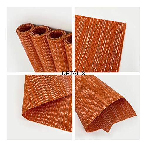 Image of Placemats Set 0f 6 Bamboo Braided Vinyl Placemat，Heat Insulation and Stain Resistant Table mats for Hotel Home Dining Kitchen Restaurant，Table Dining Table Mat，Easy to Clean (Orange, 6)
