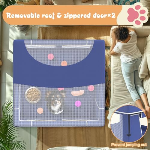 besuhot Dog Playpen 42 × 42 Inch, Puppy PlayPen with Gate for Puppies, Cat, Small and Medium Dogs, Pet PlayPen with Roof for Outdoors & Indoors, Thickened Fabric, Safe & Sturdy Dog Fence
