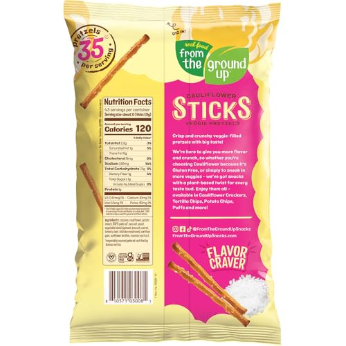 Real Food From The Ground Up Vegan Cauliflower Pretzels, Gluten Free, Non-GMO, 6 Pack (Sticks) - Thumbnail 2