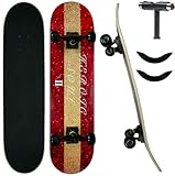 JECOLOS Pro Complete Skateboards for Beginners Adults Teens Kids Girls Boys 31'x8' Skate Boards 7 Layers Canadian Maple Double Kick Deck Concave Longboards (Hero Soul 2)