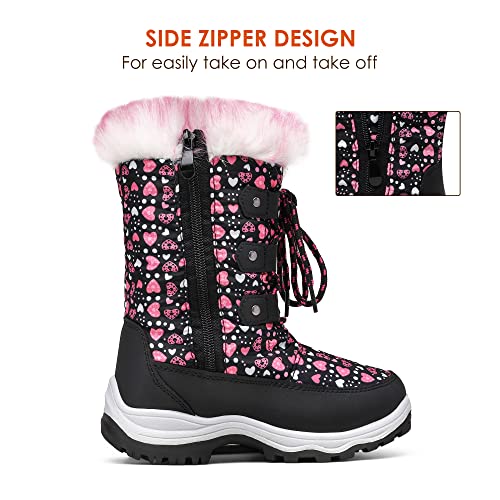 Dream Pairs Nordic Boys Girls Slip Resistant Faux Fur Lined Knee High Winter Snow Boots Size 4 Black/Pink #TOP4