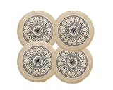 Set of 4 Boho Round Burlap Woven Placemats with Fringe,15 Inch Mandala Table Mats Washable Heat Resi