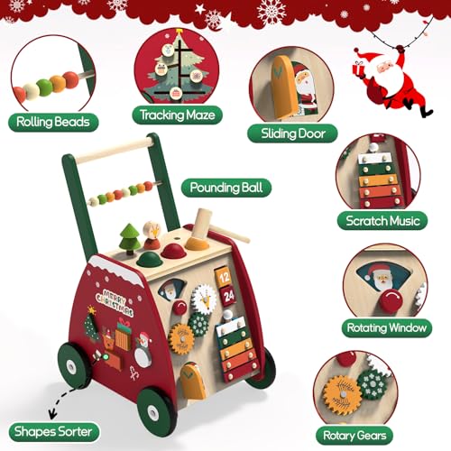 Wooden Baby Walker Baby Toys, Baby Push Walker for Babies 6-12 Months, Toddler Walker with Activity Center for Boys, Baby Music Learning Toy Gift for Infant Girls