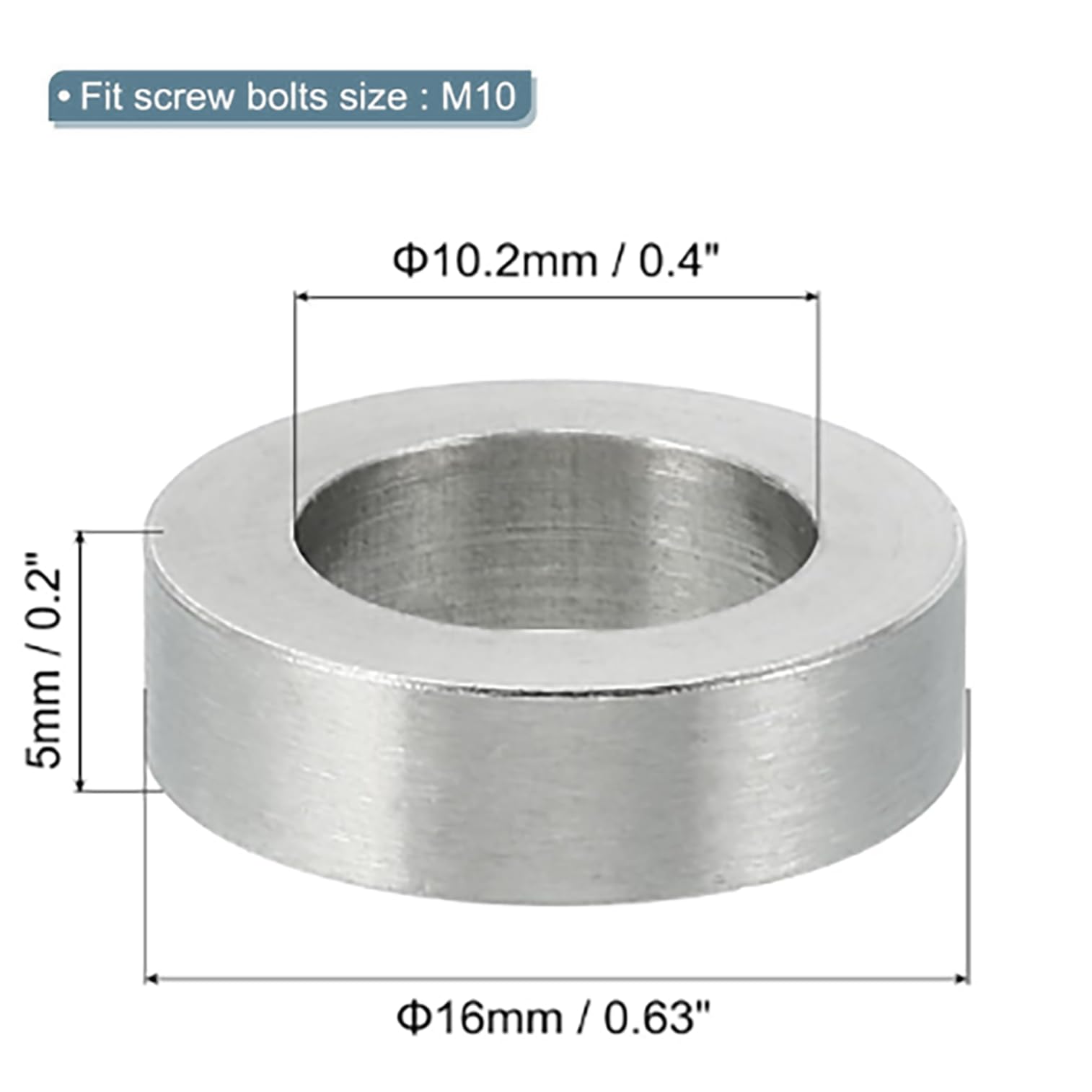 TOP-VIGOR 5Pcs M10 Aluminum Spacer, 10.2mm ID x 16mm OD x 5mm Length Metal Spacer - Image 2