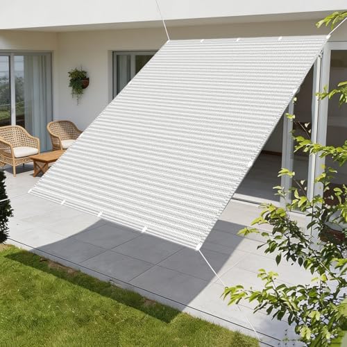 Voile d'ombrage rectangulaire 3.8x4m blanc perméable à l'eau avec œillets