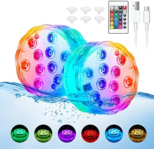 Submersible Led Lights,2023 Upgraded Rechargeable Pool Lights with Remote Waterproof,16 Changeable Colors Pool Lights Floating Pool Lights Shower Light with Sucker for Inground Pool Pond Vase