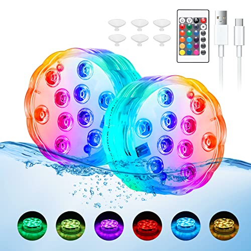 Submersible Led Lights,2023 Upgraded Rechargeable Pool Lights With Remote Waterproof,16 Changeable Colors Pool Lights Floating Pool Lights Shower Light With Sucker For Inground Pool Pond Vase #TOP27