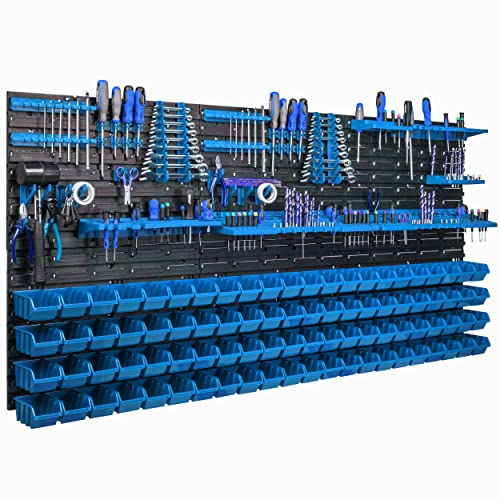 Étagère murale 173 x 78 cm, supports à outils, 88 pièces empilables boîtes de rangement plaques murales extra solides étagère extensible étagère d'atelier