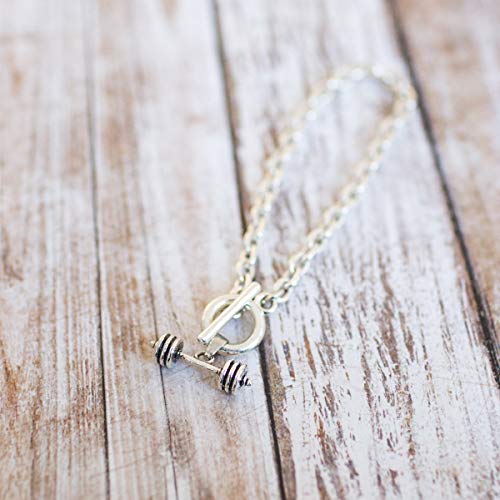 Inspired Silver - Petite Dumbbell Bar Toggle Charm Bracelet For Women - Silver Customized Charm Toggle Bracelet With Cubic Zirconia Jewelry #TOP1