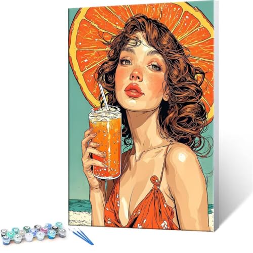 DIY 数字油絵 砂浜 美女 Paint by Numbers 塗り絵 キット 大人 数字ぬりえ 子供の用数字塗り絵キャンバスクラフト数字 キャンバスアート ブラシとアクリル絵の具が入, インテリア リビング装飾, 女性へのギフト 70x90cm (フレー