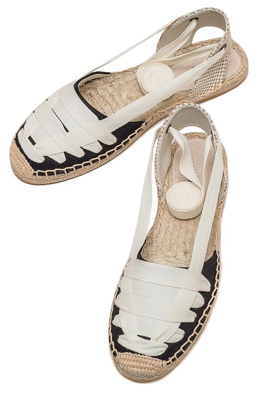 Image of Women's Espadrille FLat Sandals Closed Toe Ankle Wrap,Classic Lace Up Summer Dressy Flat Shoes