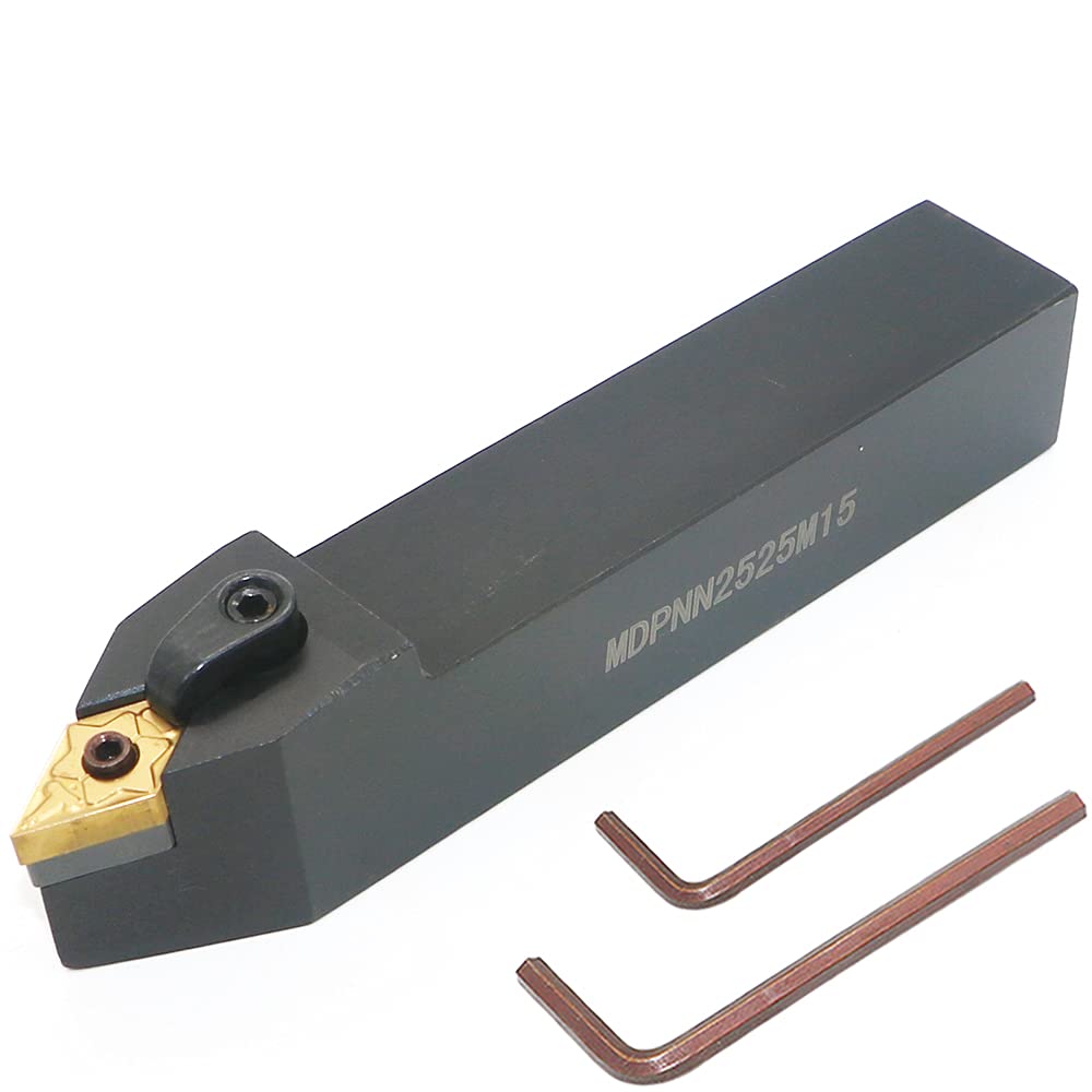 Turning Insert Holder MDPNN 2525M 15, External Tool Holder with DNMG 431 Rhombic Turning Insert, Square Shank, Steel, Neutral, 62.5° Cutting Angle, 25mm Width x 25mm Height Shank, 150mm Length.