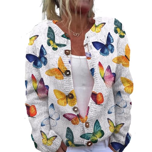 Trendy Sweater Cardigan for Women Button Up Oversized Long Sleeve Floral Comfy Sweaters Plus Size Tops Outfits