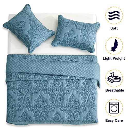 Image of CHIXIN Bedspread Coverlet Set Queen Size - Lightweight Bedding Cover - Beautiful Stitching - 5 Piece Reversible Bedspread - Luxury Damask Paisley Pattern (Queen, Lagoon)