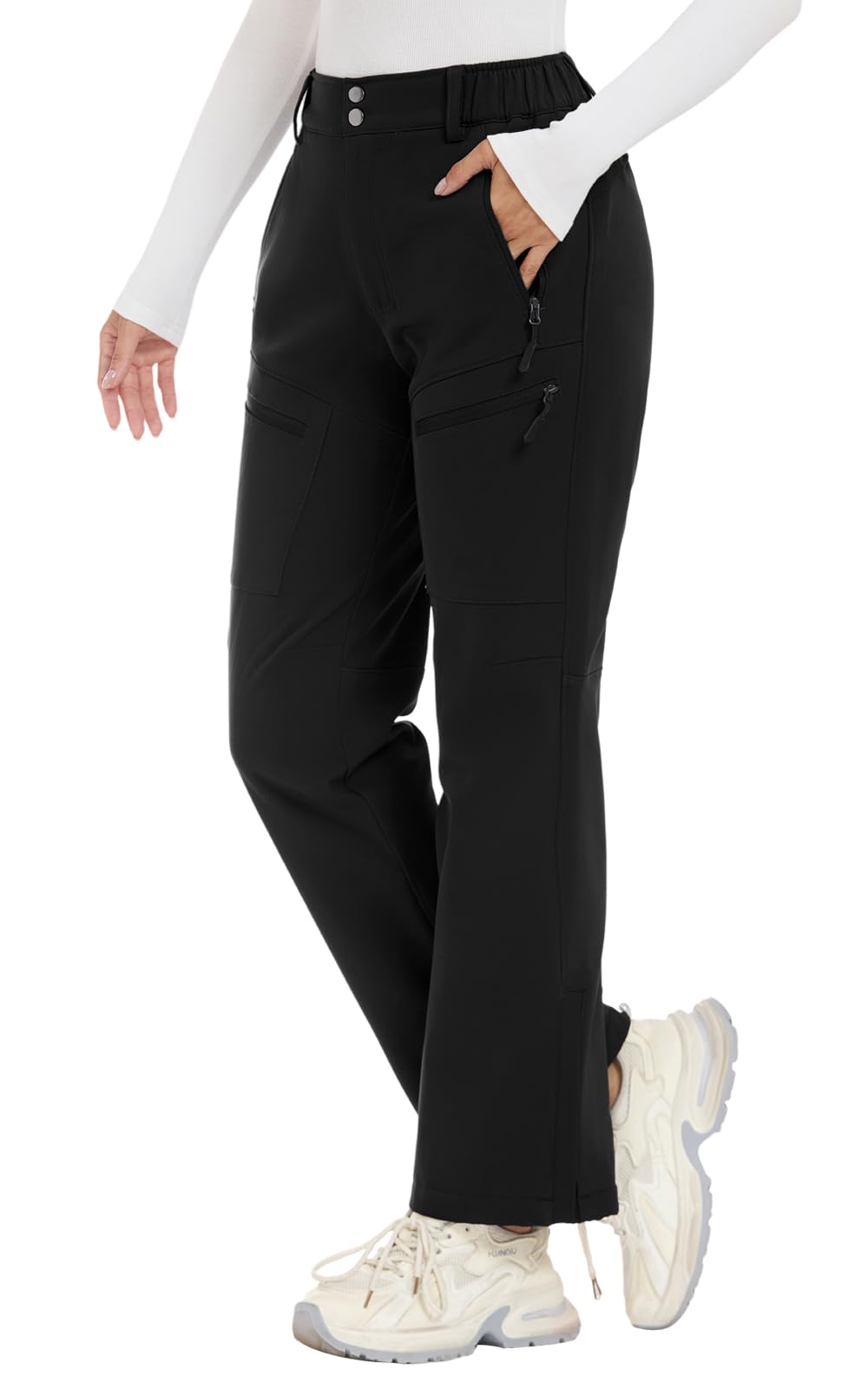 Women's-Snow-Ski-Pants-Fleece-Lined-Waterproof-Insulated Flare Warm for Snowboard Winter Hiking Travel 5 Pockets