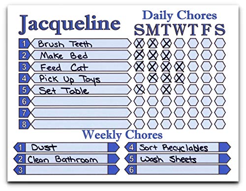 Chore Chart for Daily and Weekly Chores, Personalize Name and Color, Use Dry Erase to Write in Chores and Check them Off