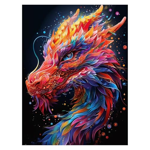 数字油絵 ドラゴン ペイントバイナンバー 手芸キット ファンタジー DIY Paint by Numbers 55x40CM 数字でペイント手作りキット カラフル キャンバス絵画 初心者向手芸芸術品 壁の装飾 ホーム オフィス装飾 ギフト (フレームレス)