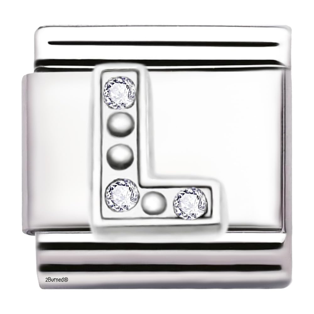A-Z Letter Cubic Zirconia Italian Charm Links for 9mm Bracelets (Letter L)