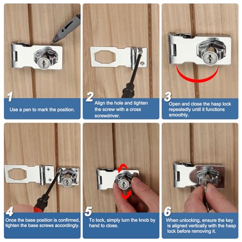 Image of MECCANIXITY Twist Knob Keyed Hasp Locks Safety Packlock Clasp Hasp Latches with Keys & Screws 3 Inch for Window Barn Drawer Cabinet Garage Closets Doors (Green)