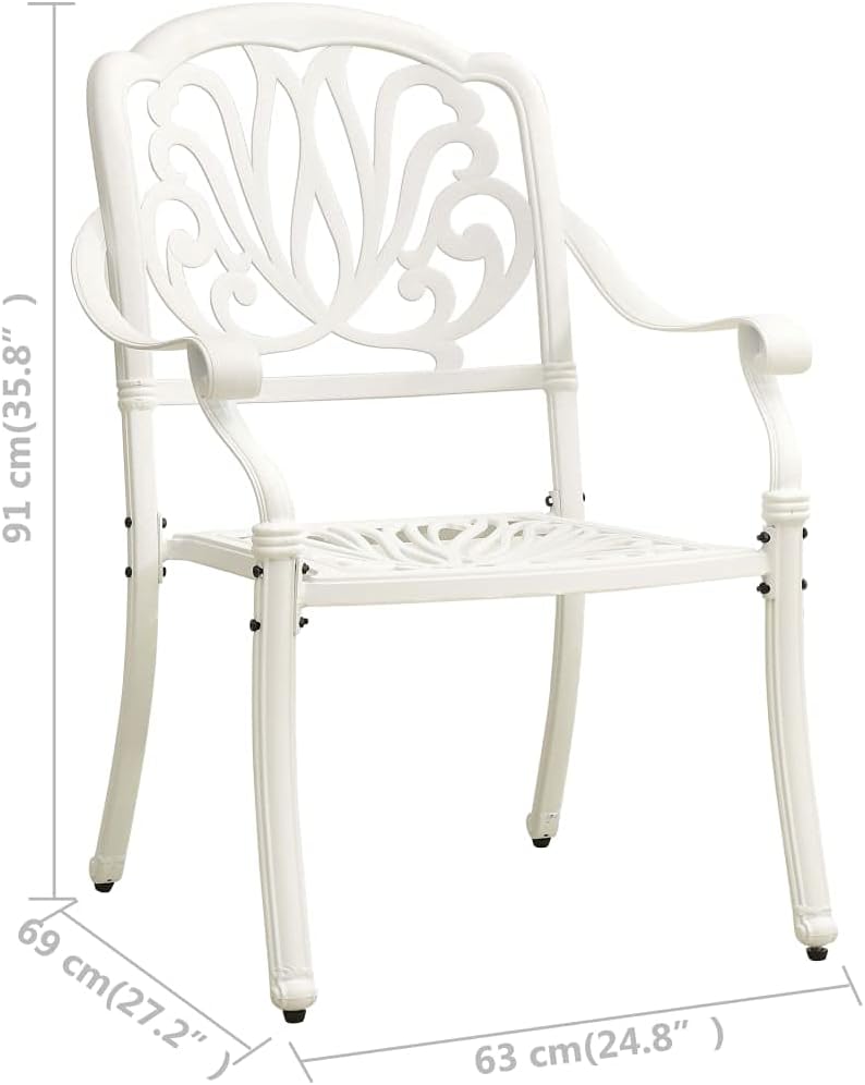 vidaXL 3 Piece Cast Aluminum Bistro Set with Umbrella Hole, Outdoor Patio Furniture, Elegant Garden Chair and Table Set, White