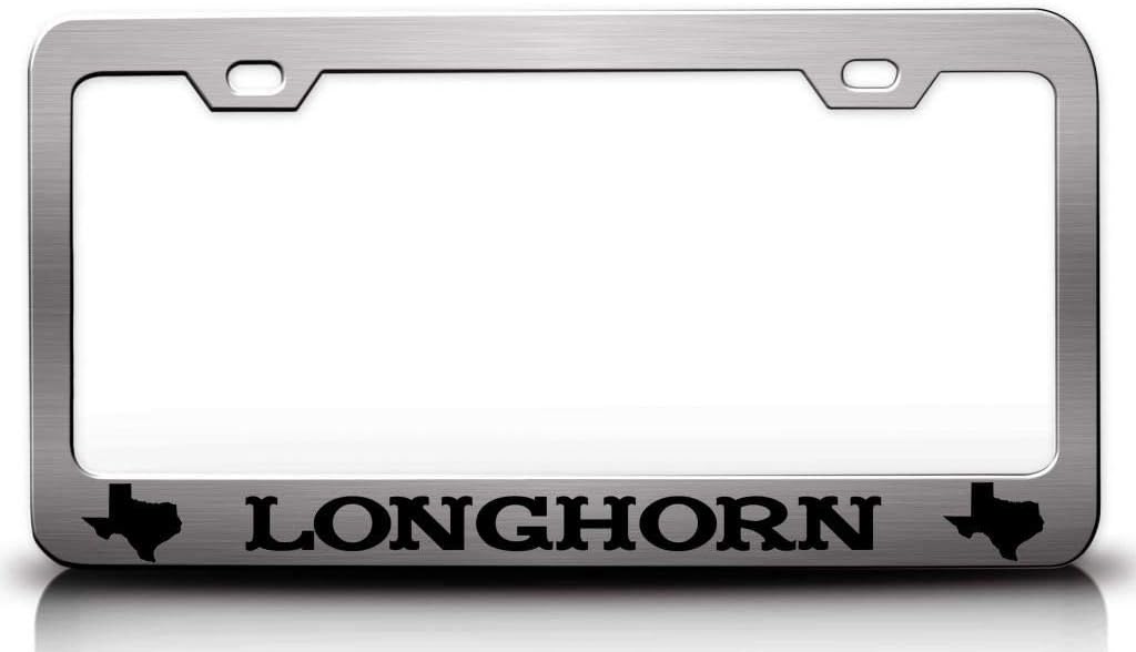 Longhorn Texas Map Metal Car SUV Truck License Plate Frame Ch n65