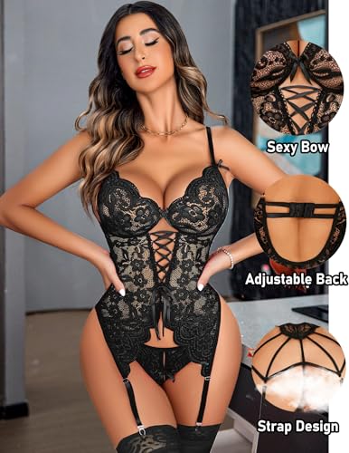 Avidlove Women Lingerie Lace Lingerie Sets with Garter Belts One Piece Bodysuit Teddy with Panty No Stockings S-XXL4
