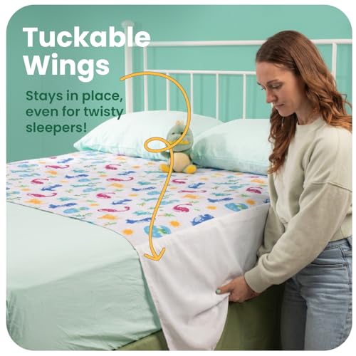 Image of IMPROVIA Pee Pads for Kids - Bed wetting Pads for Kids Potty Training Bed mats for Toddlers Waterproof Reuseable Washable Absorbent, Non Slip - Dino Design - Full Size 34 inchx52