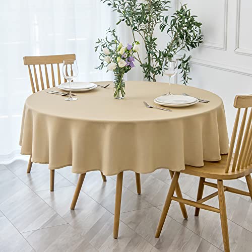 Image of maxmill Round Textured Tablecloth Spill-Proof Wrinkle Free Soft Jacquard Table Cloth for Circular Table Cover, for Dining Room Buffet Banquet Parties Holiday Dinner, 70 Inch Beige