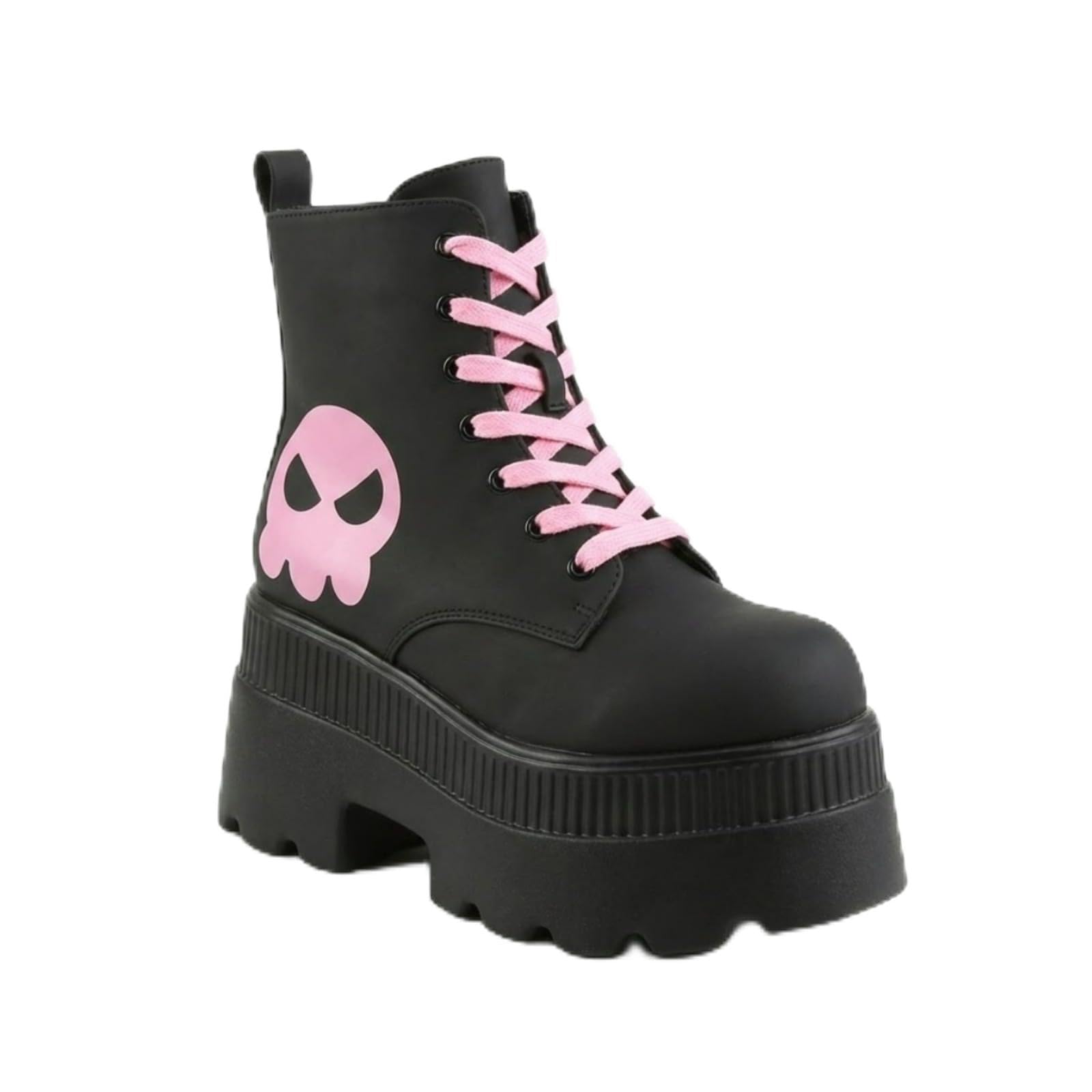 Womens Gothic Punk Platform Boots Vegan Leather Chunky High Heel Combat Ankle Booties for Cosplay Party Concert Streetwear