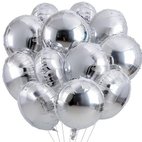Image of 25Pcs Silver Round Shaped Helium Foil Mylar Balloons 18 Inch for Birthday Wedding Anniversary Engagement Party Decorations Supplies