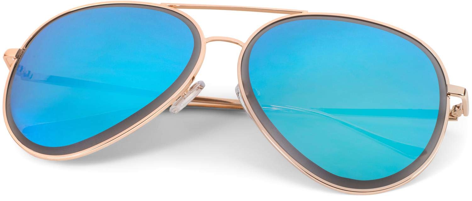 styleBREAKER Piloten Sonnenbrille mit geschliffen Rand und blau verspiegelt