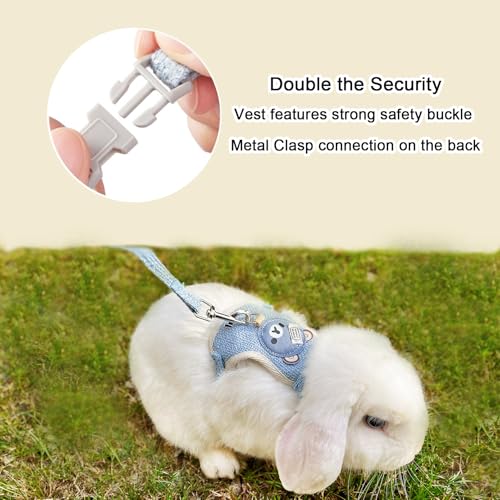 Image of 2-Pack Rabbit Harness and Leash Set - Adjustable Small Animal Vest Harness with Safety Buckle - Breathable & Lightweight - Ideal for Rabbits, Ferrets, Guinea Pigs, and Cats (Blue)