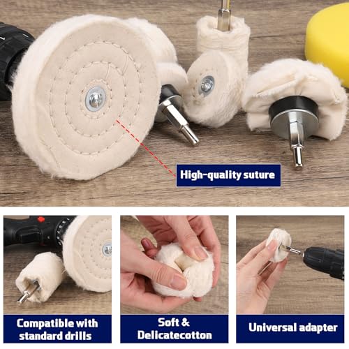 Polishing Pads for Drill 6 PCS Car Polishing Kit White Buffing Wheel for Metal Headlight Alloy Wheels Mop - Image 3
