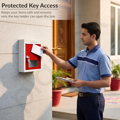Image of Plantex All in 1 Multipurpose Letter Box /Suggestion Box /Complaint Box /Donation Box with Lock - Pack of 5 (Red & Ivory)